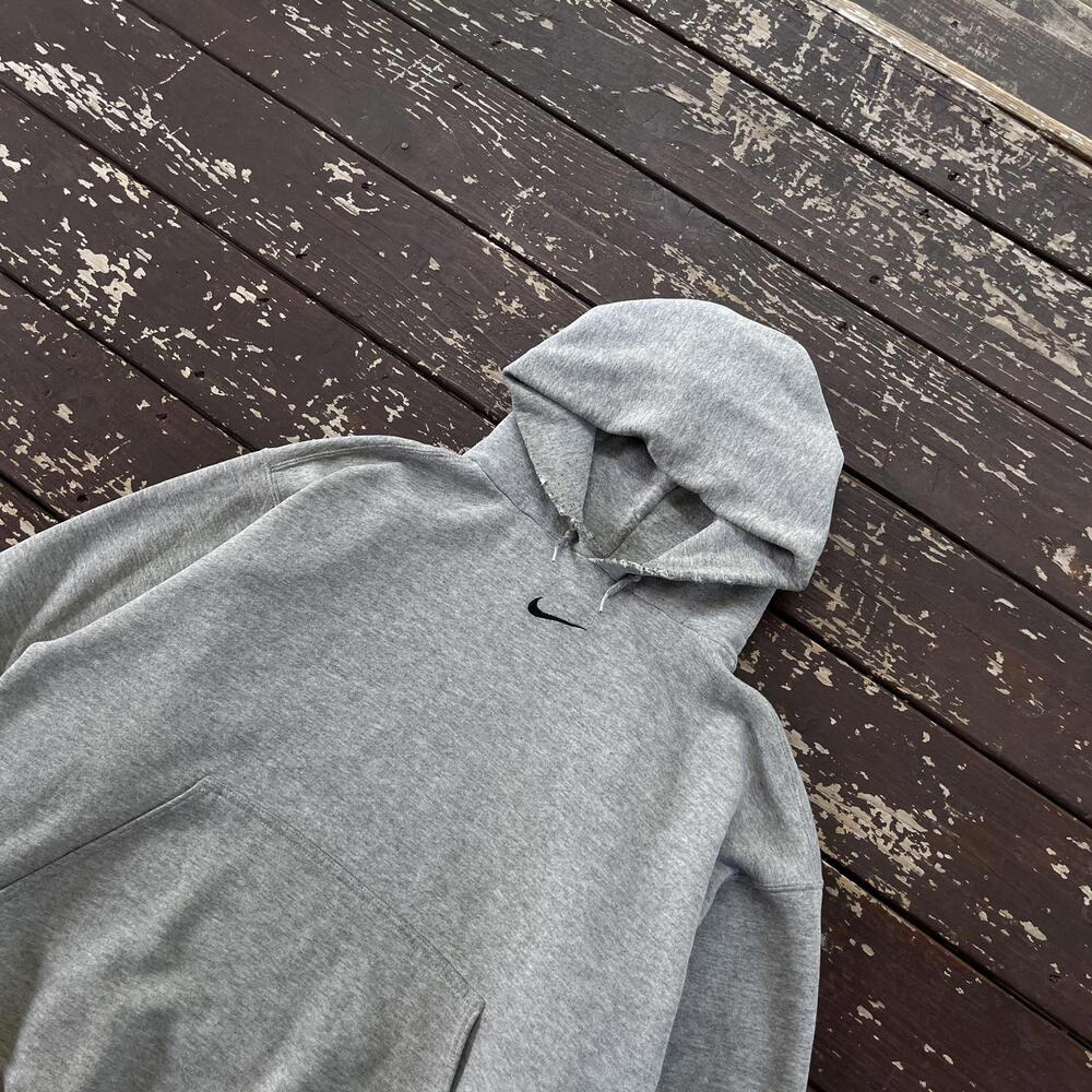 (L) Vintage 90s Y2K Nike Center Swoosh Hoodie Gray Black Travis Scott Distressed